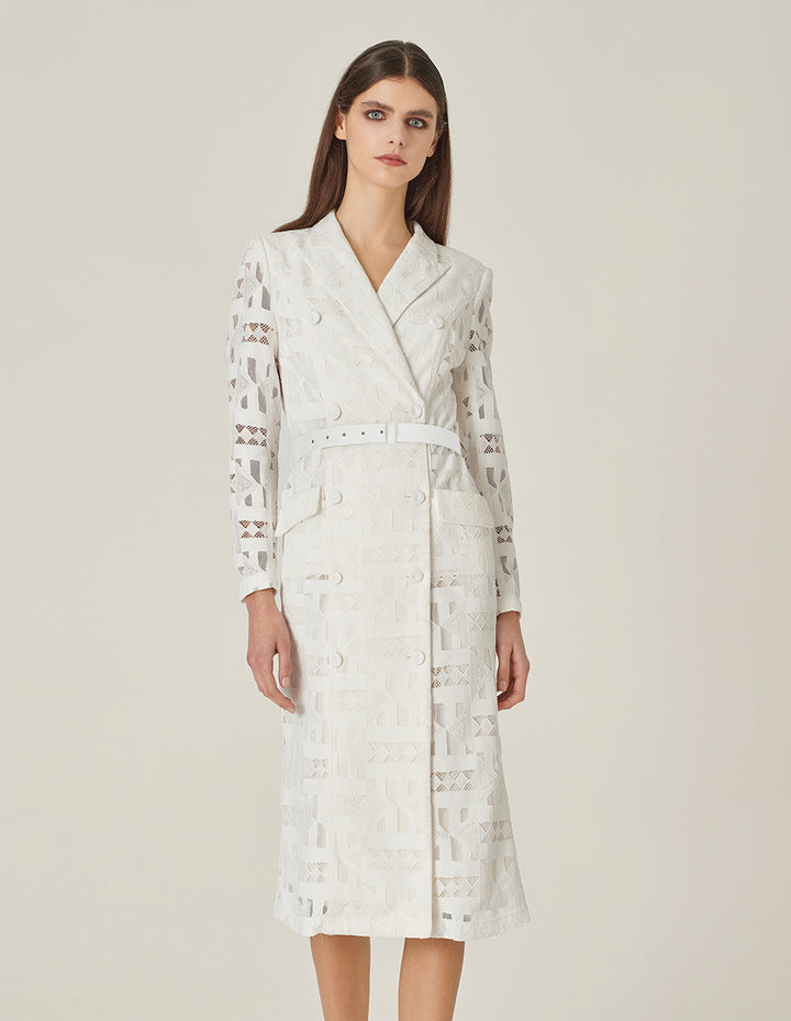 MARYLING White Suit-Style Over-The-Knee Fishtail Dress