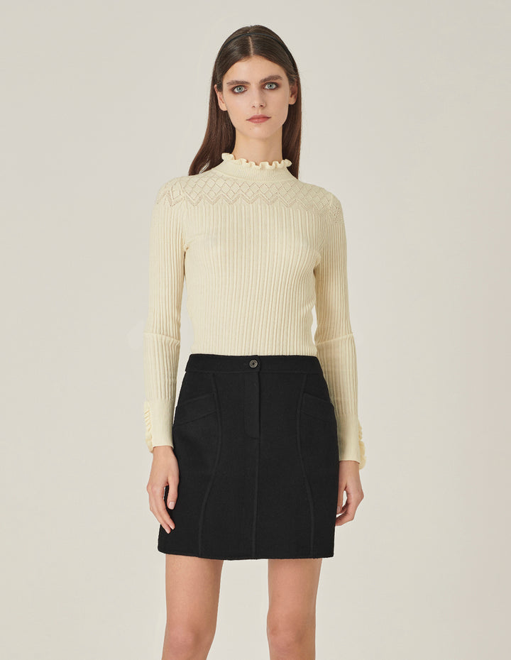 MARYLING Black Curved Split Mini Skirt