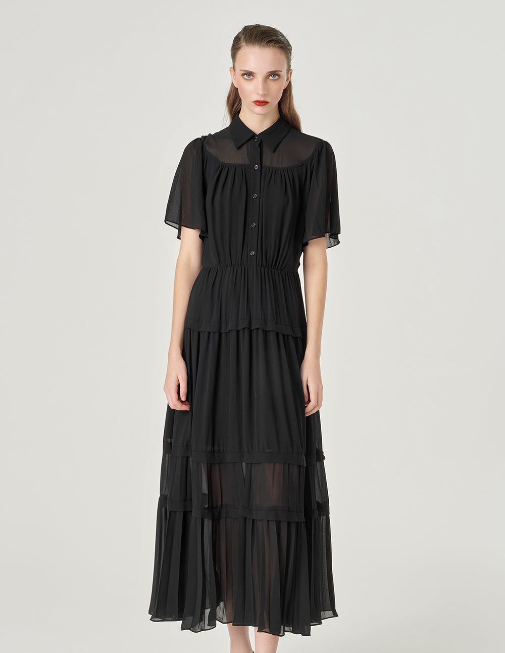 MARYLING Pleated Hem Shirt Dress