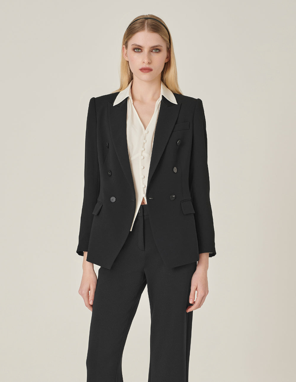 MARYLING Peak Lapel Double-Breasted Acetate Blazer