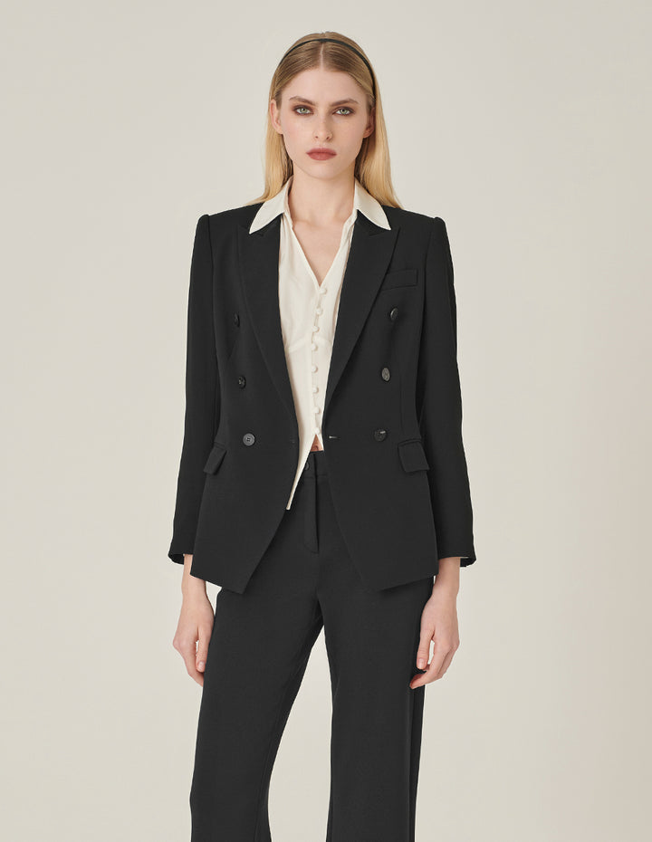 MARYLING Peak Lapel Double-Breasted Acetate Blazer