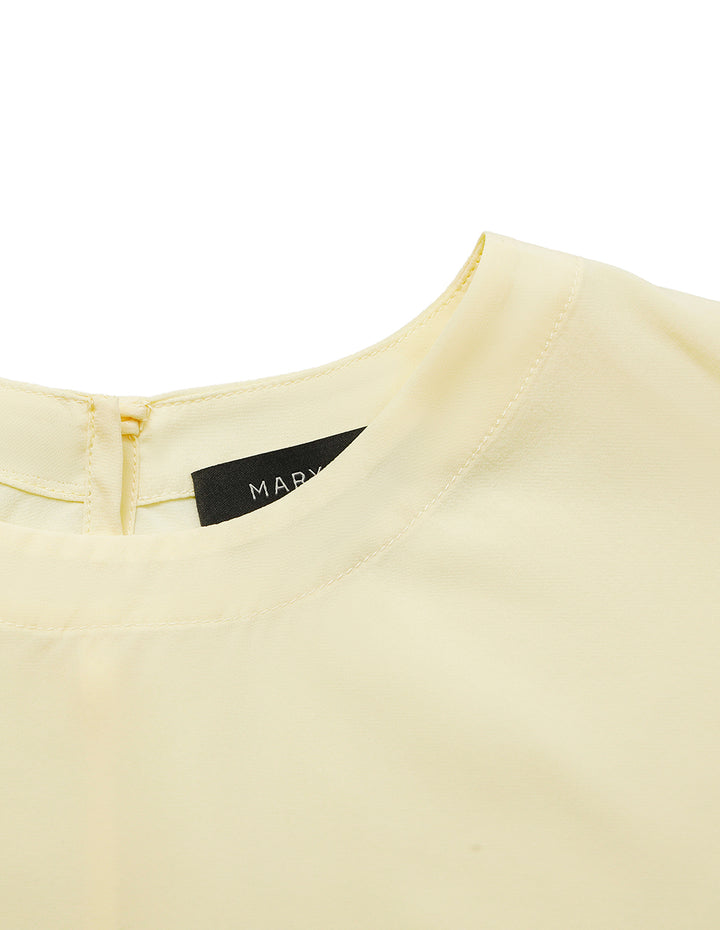 MARYLING Round Neck Long-Sleeve Pleated Silk Top