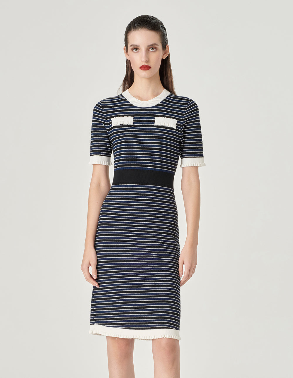 MARYLING Colour Block Crew Neck Knitted Dress