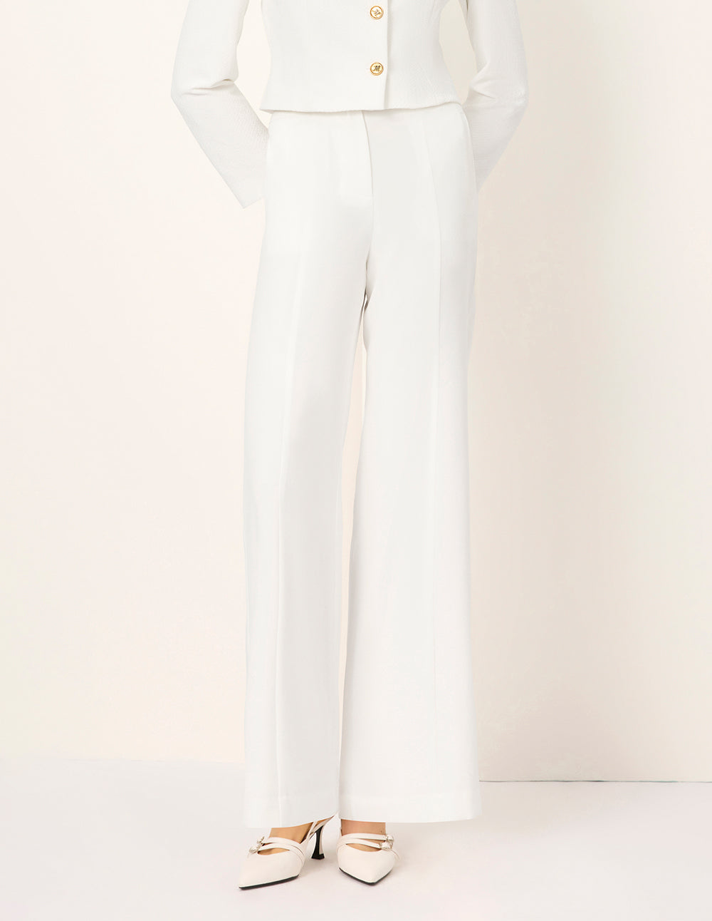 MARYLING White High-Waist Straight Wide-Leg Pants