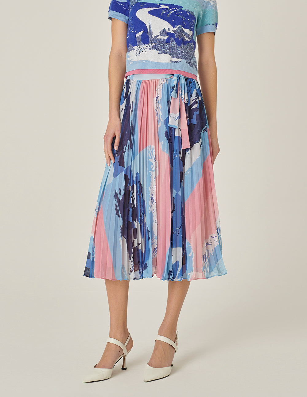MARYLING Printed Pleated Knee-Length Skirt