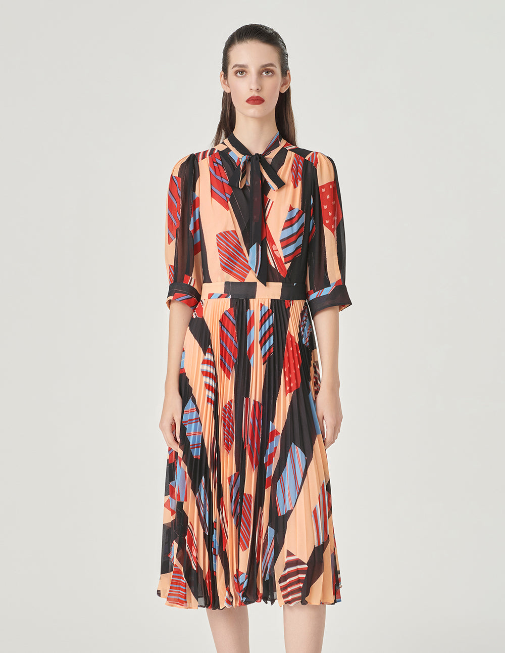 MARYLING V-Neck Mid-Sleeve Printed Dress