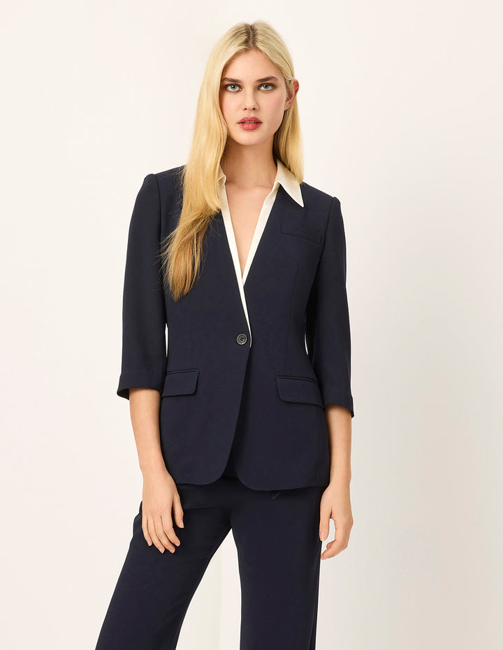 MARYLING Contrasting Fake Two-Piece 3/4 Sleeve Mid-Length Blazer