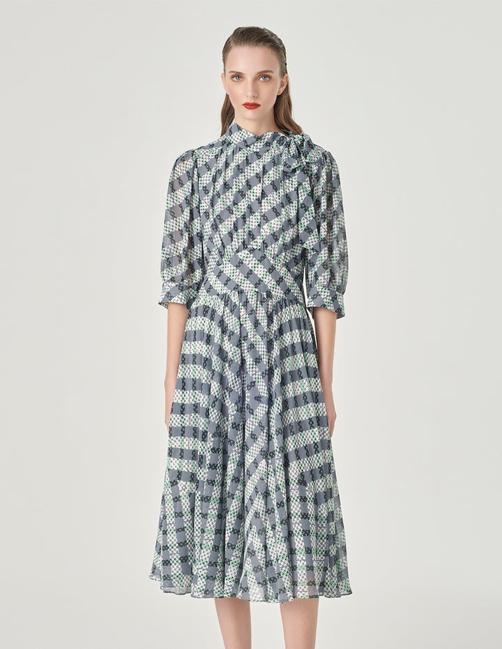 MARYLING Black And Grey Striped Ribbon A-Hem Dress