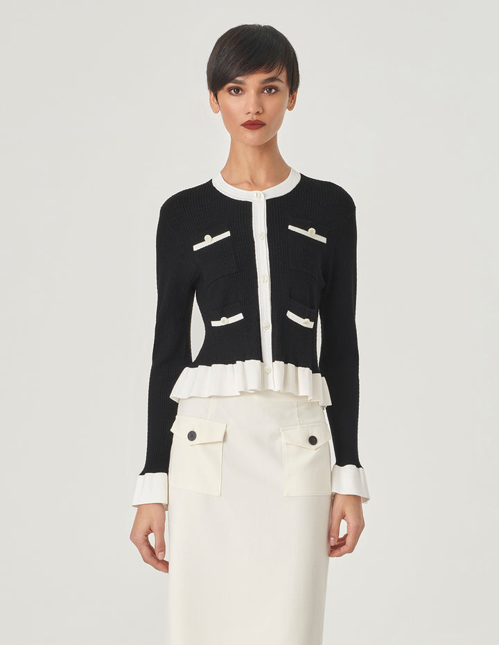 MARYLING Black Ruffled Knitted Cardigan