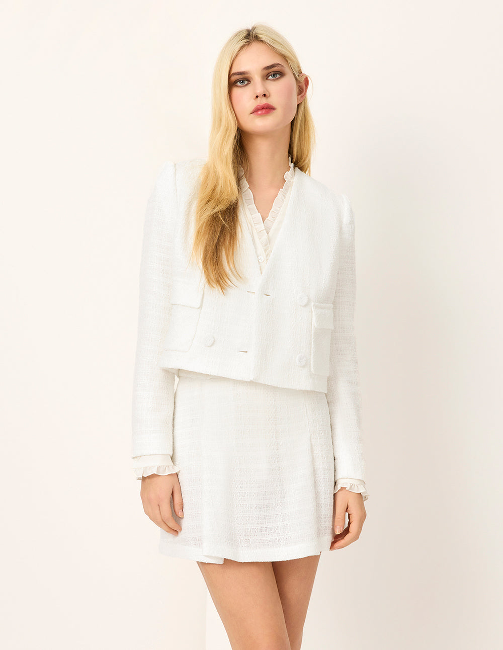 MARYLING White Tweed A-Line Mini Skirt