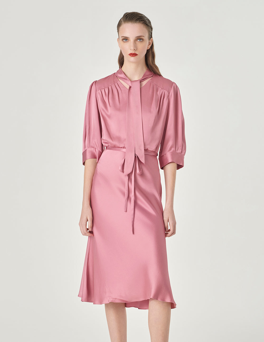 MARYLING V-Neck Short Sleeves Pink Fishtail Dress