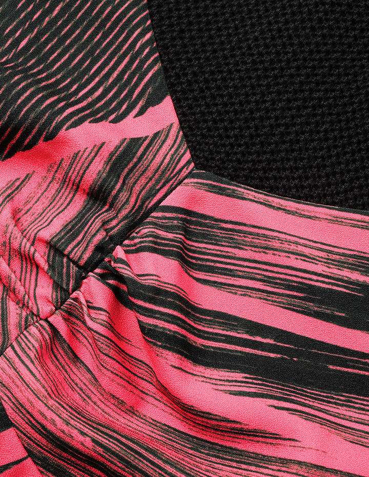 MARYLING V-Shaped Patchwork Knitted Printed Dress