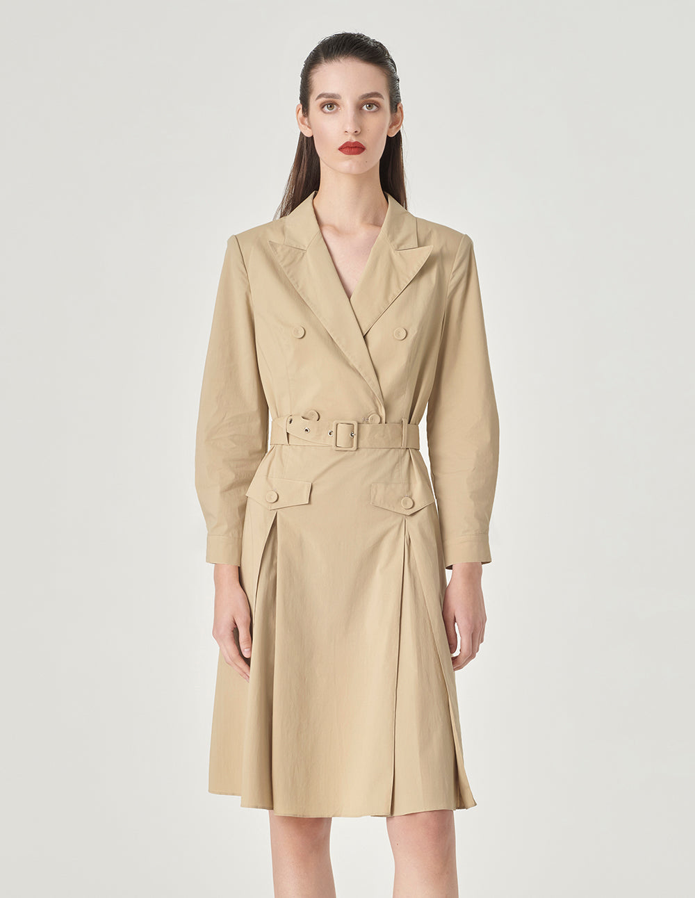 MARYLING Peak Lapel Belted Dress