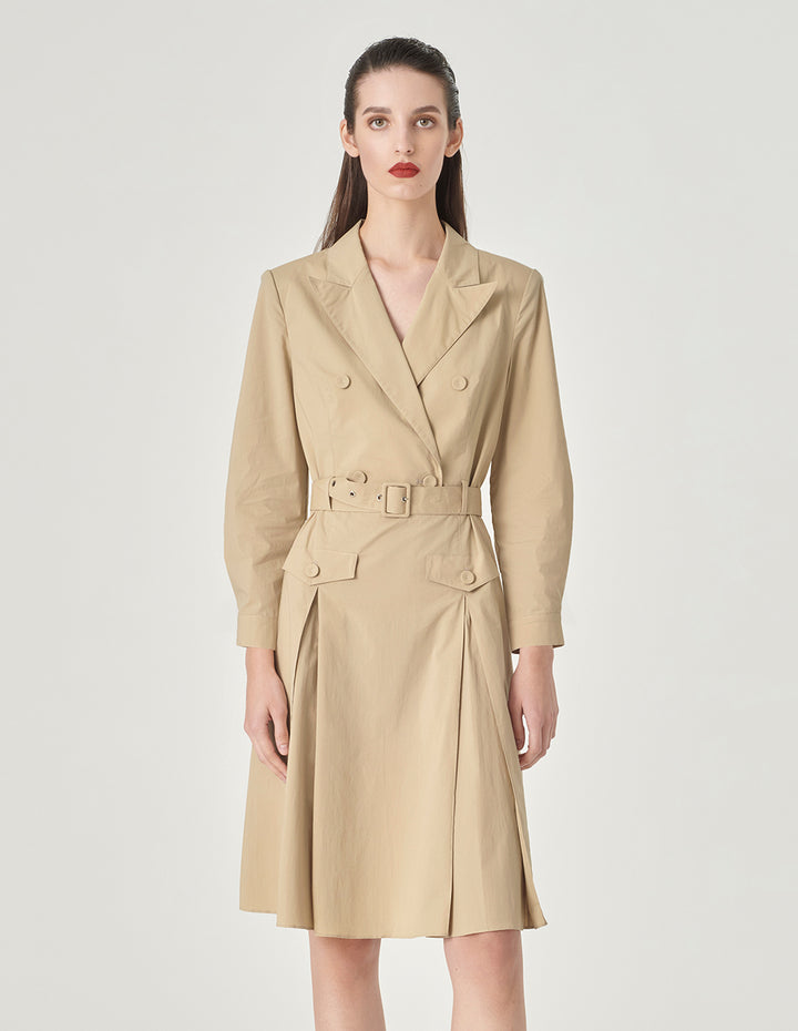 MARYLING Peak Lapel Belted Dress