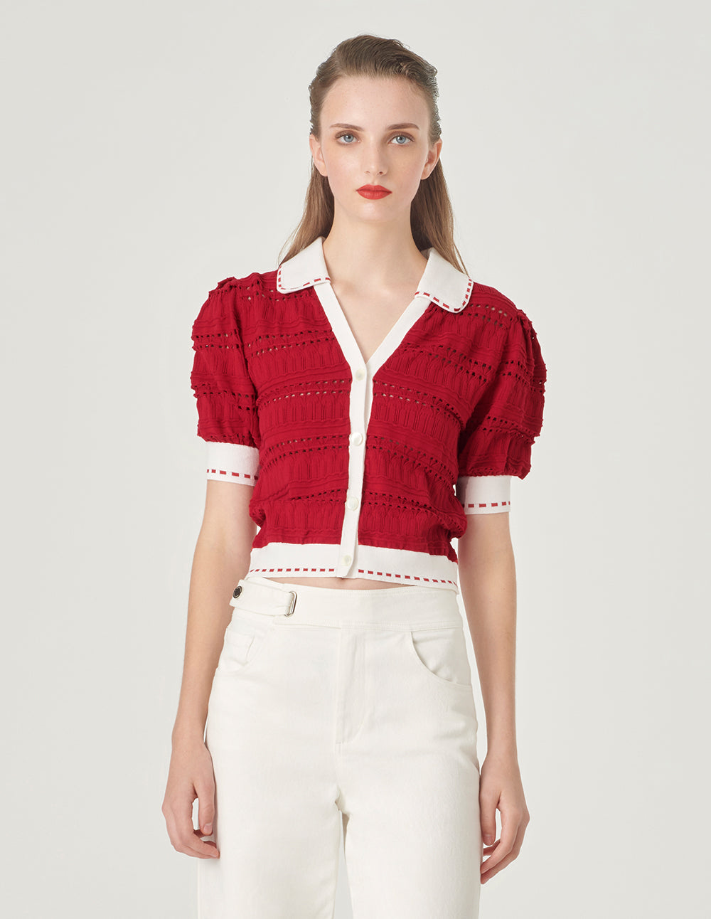 MARYLING Contrast Colour V-Neck Knitted Sweater