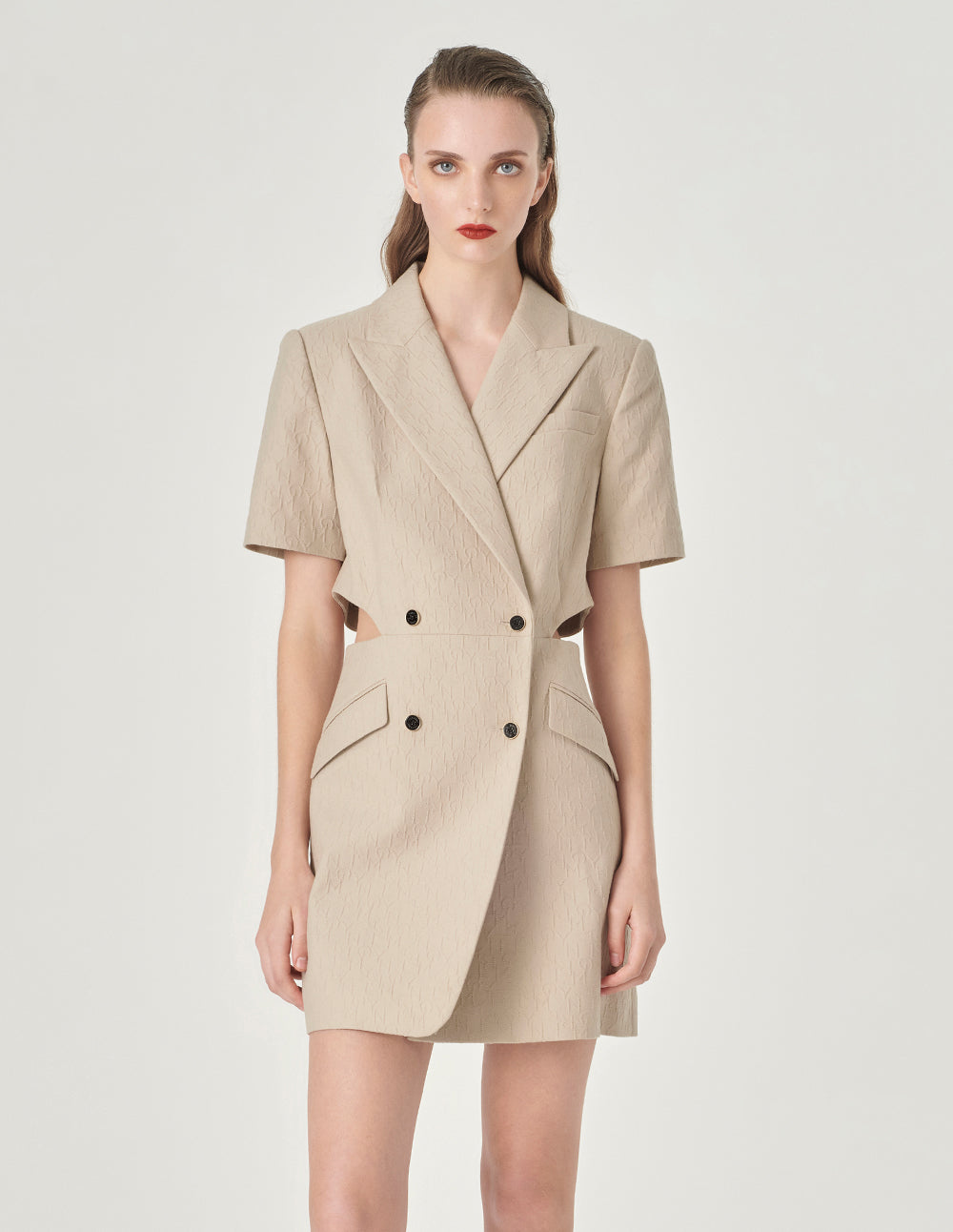 MARYLING Logo Jacquard Suit Collar Short-Sleeved Dress