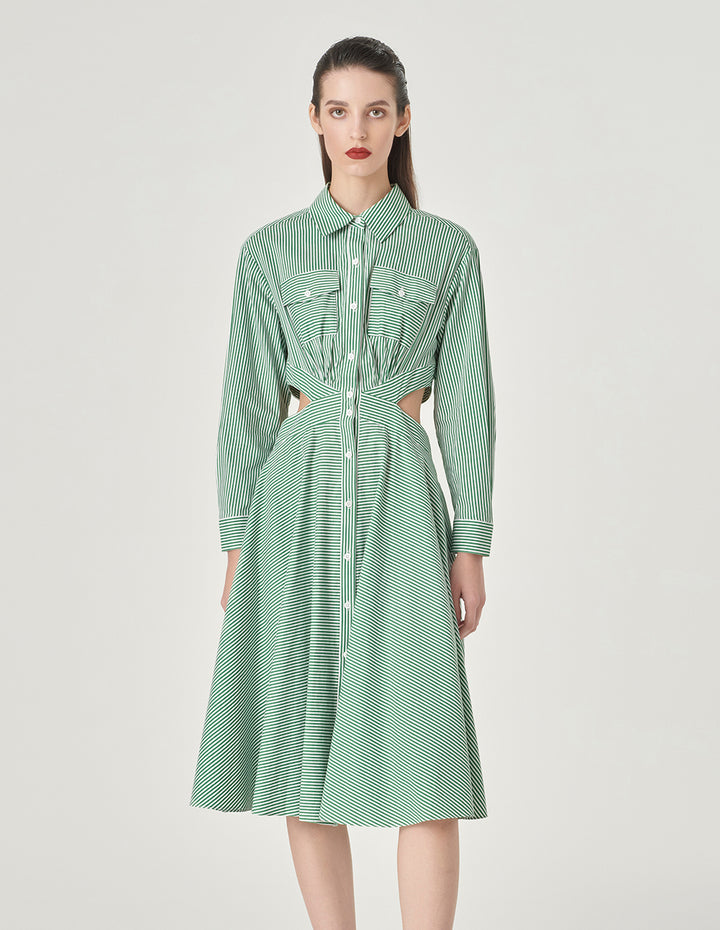 MARYLING Cutout Striped Shirt Dress
