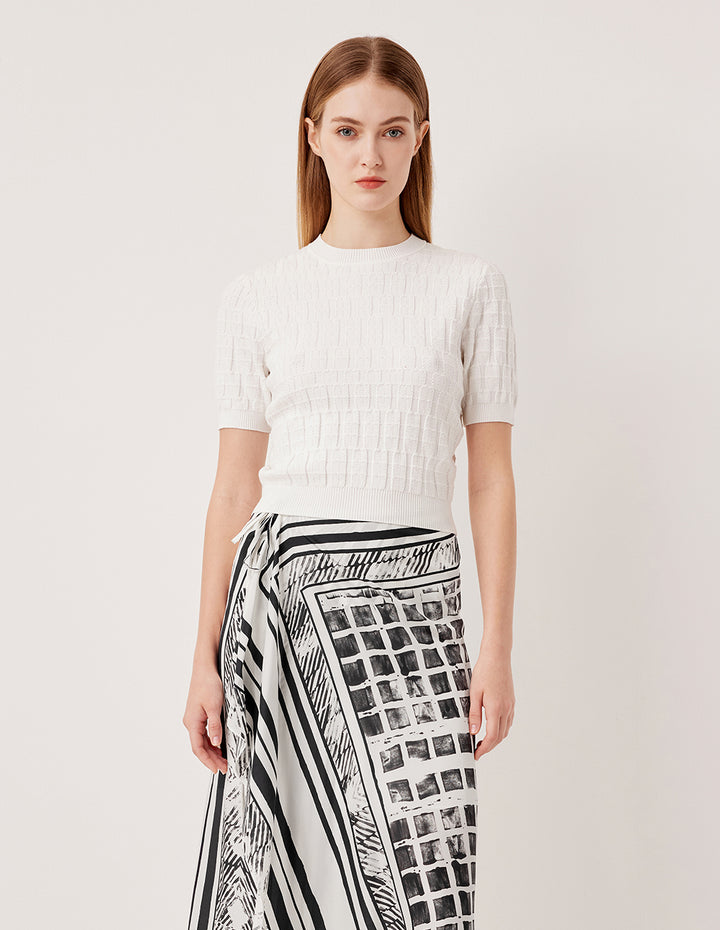 MARYLING Ribbed Round Neck Short Sleeve Knit Top