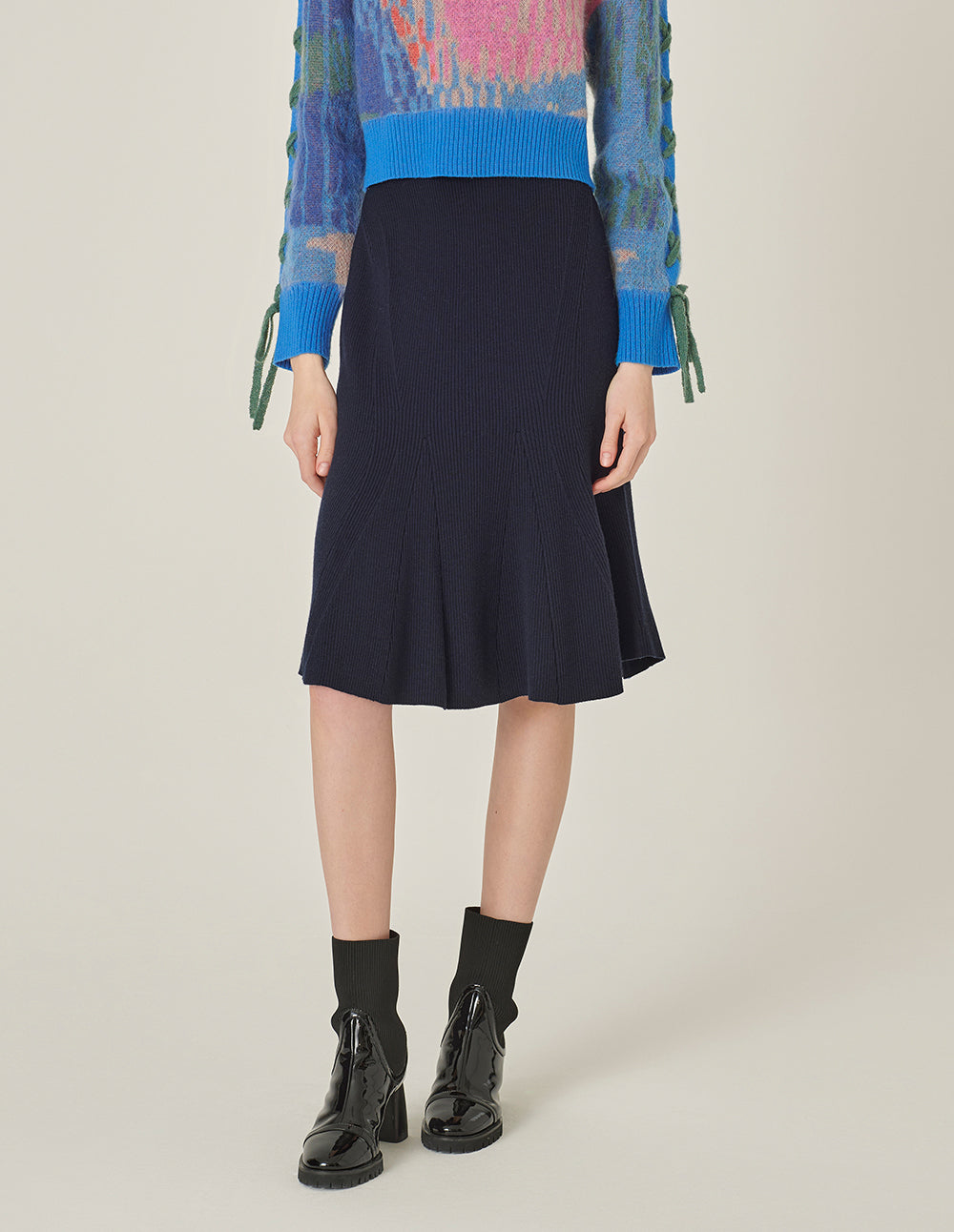 MARYLING Dark Blue Fishtail Knitted Skirt