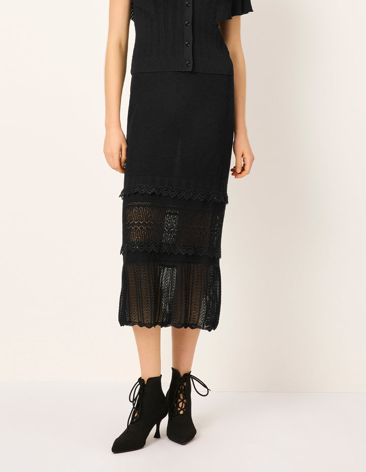 MARYLING Straight Lace Insert See-Through Knee-Length Skirt