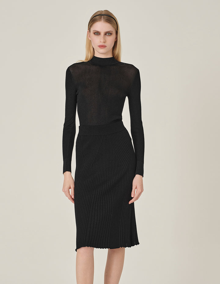 MARYLING Black Round-Neck Long-Sleeve Thin Knitted Pullover