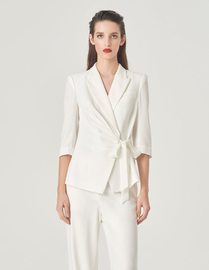 MARYLING White Pleated Strappy Blazer