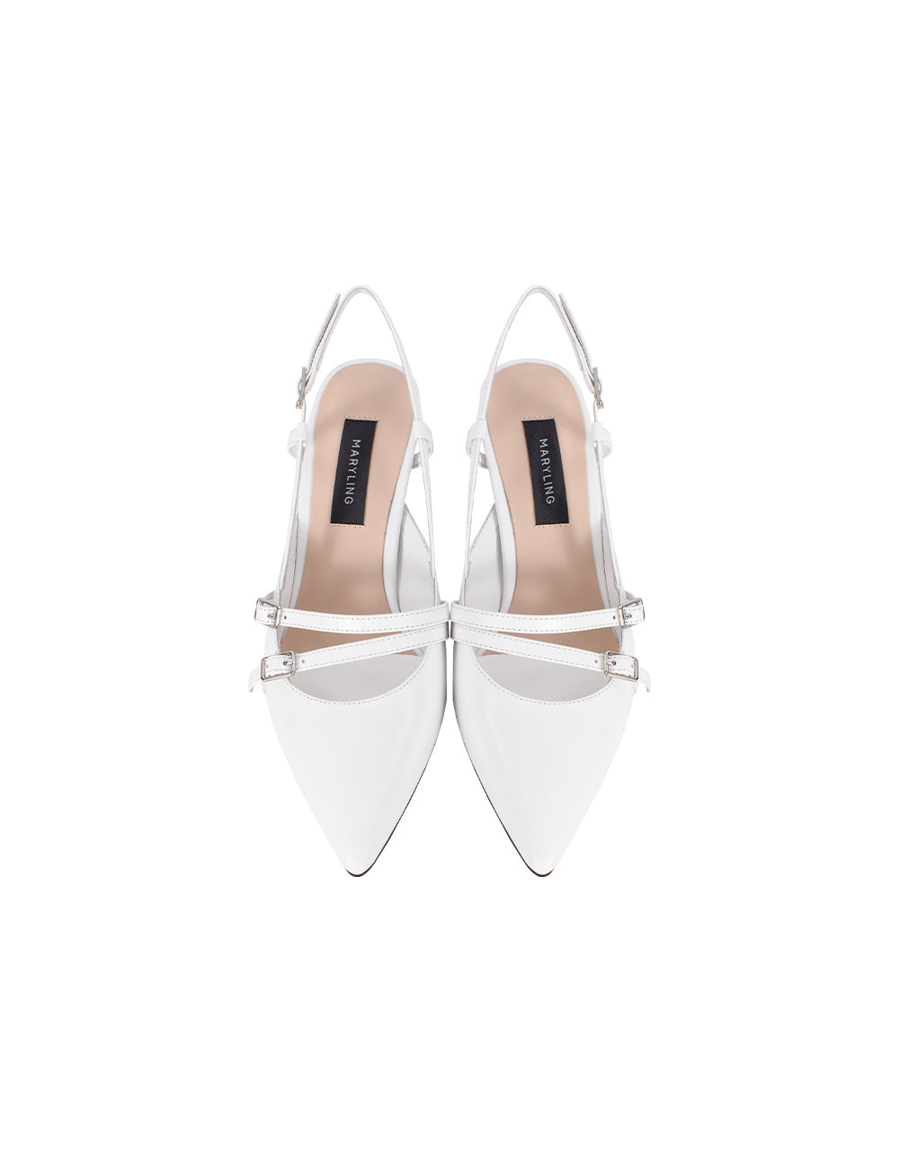 MARYLING White Pointed Toe Mid-Heel Sandals
