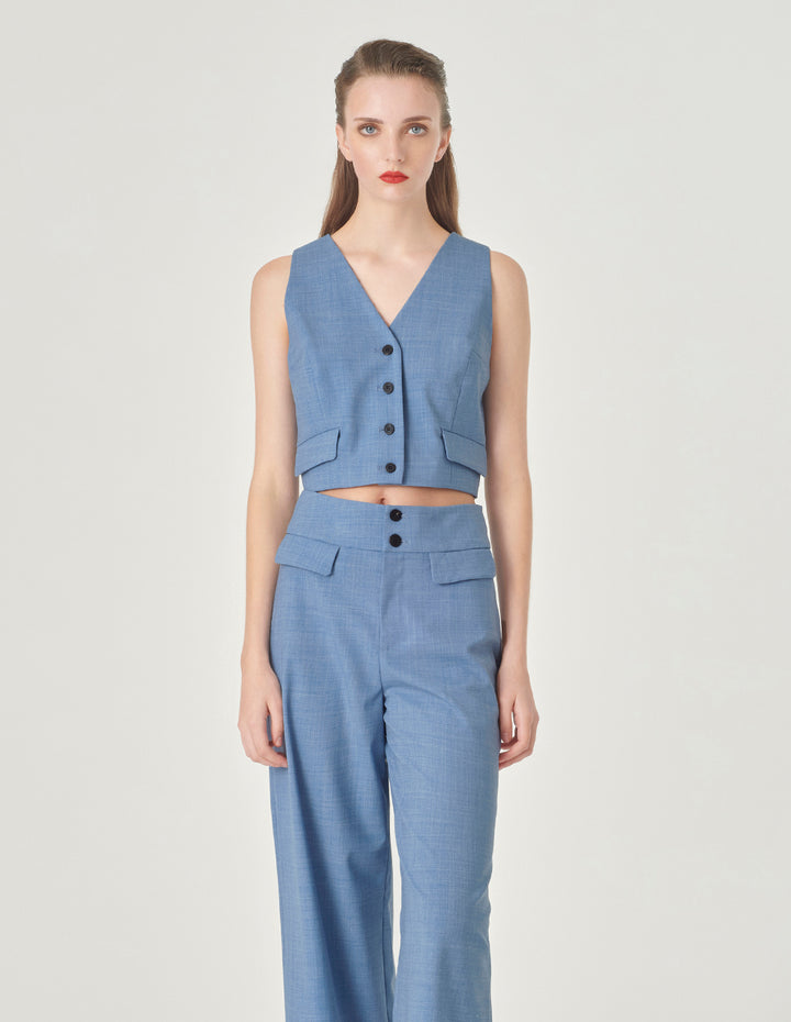 MARYLING Mist Blue V-Neck Short Vest