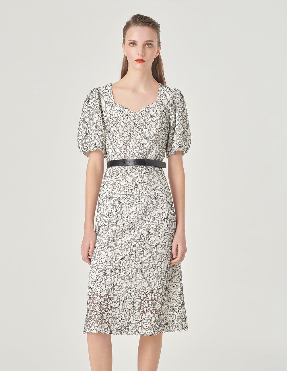 MARYLING Square Neck Puff Sleeve Lace Dress