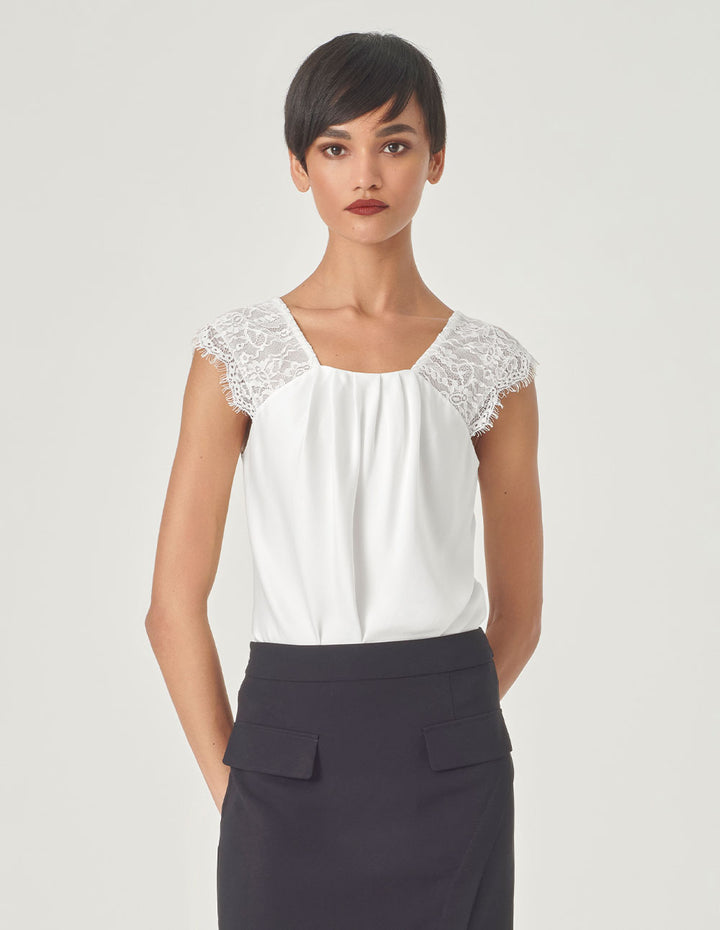MARYLING White Lace Wide Shoulder Strap Vest