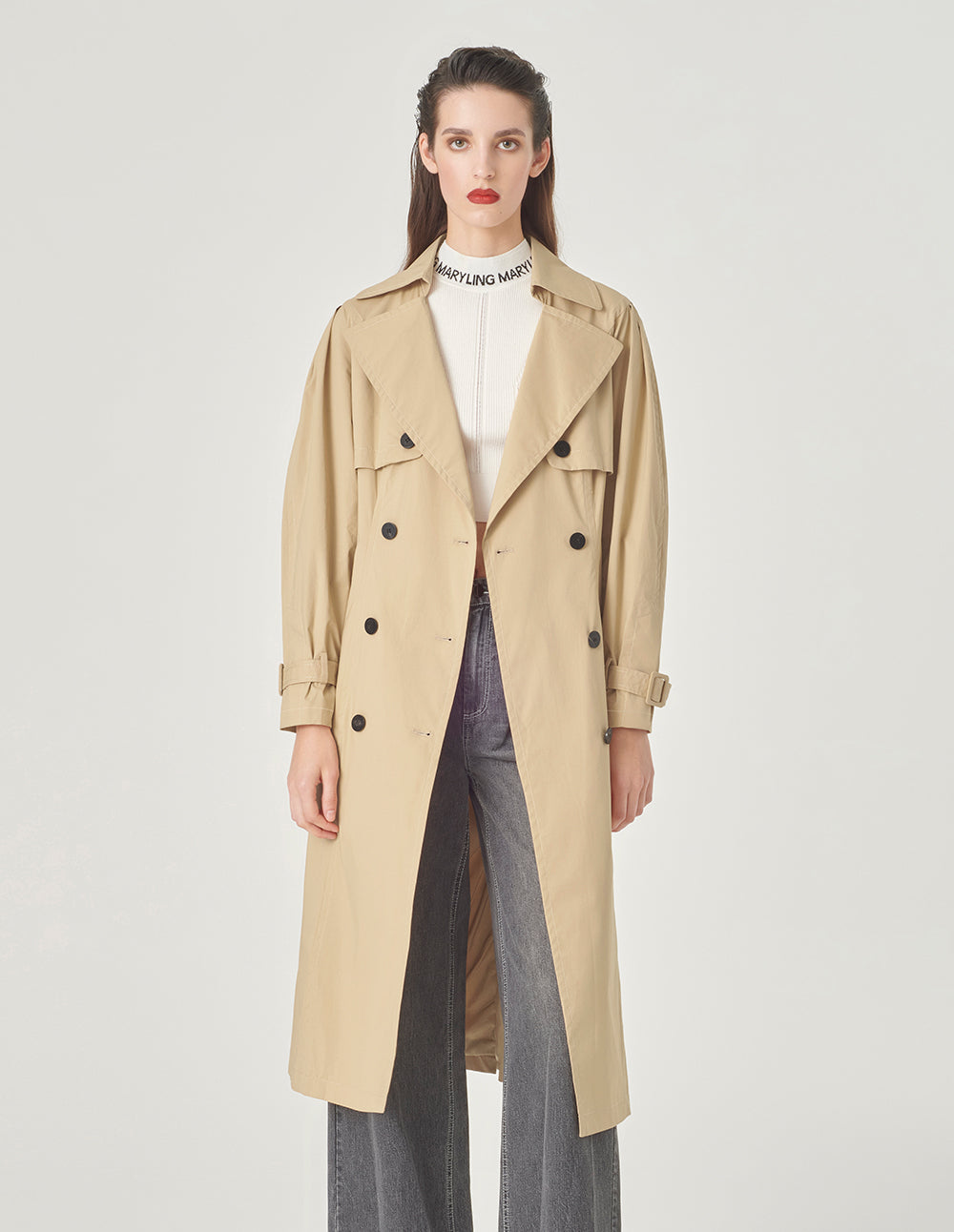 MARYLING Long Trench Windbreaker With Split Shoulders And Lapels
