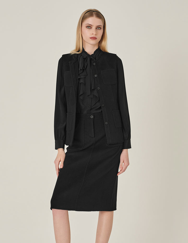 MARYLING Round Neck Fringed Double-Sided Woolen Vest