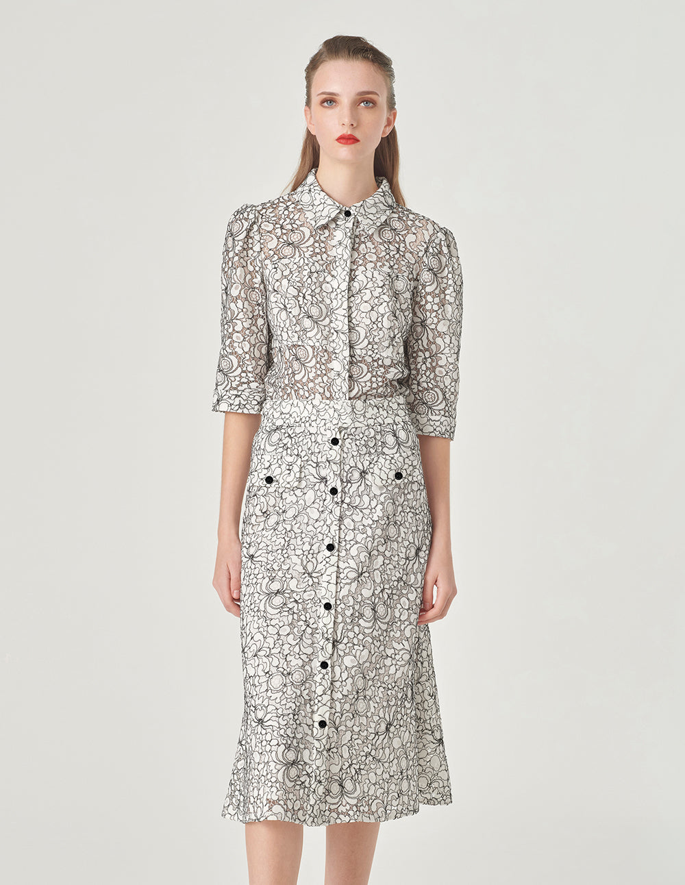 MARYLING Three-Quarter Sleeve Lace Shirt