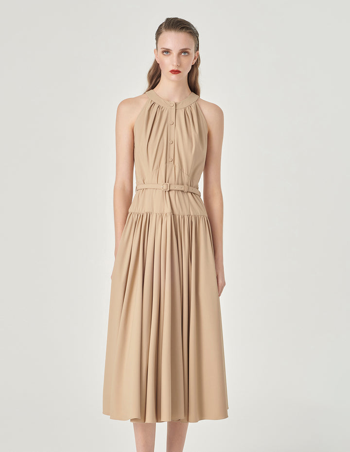 MARYLING Off-The-Shoulder Pleated Slip Dress