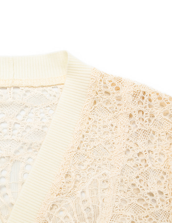 MARYLING V-Neck Long-Sleeve Lace Cropped Cardigan