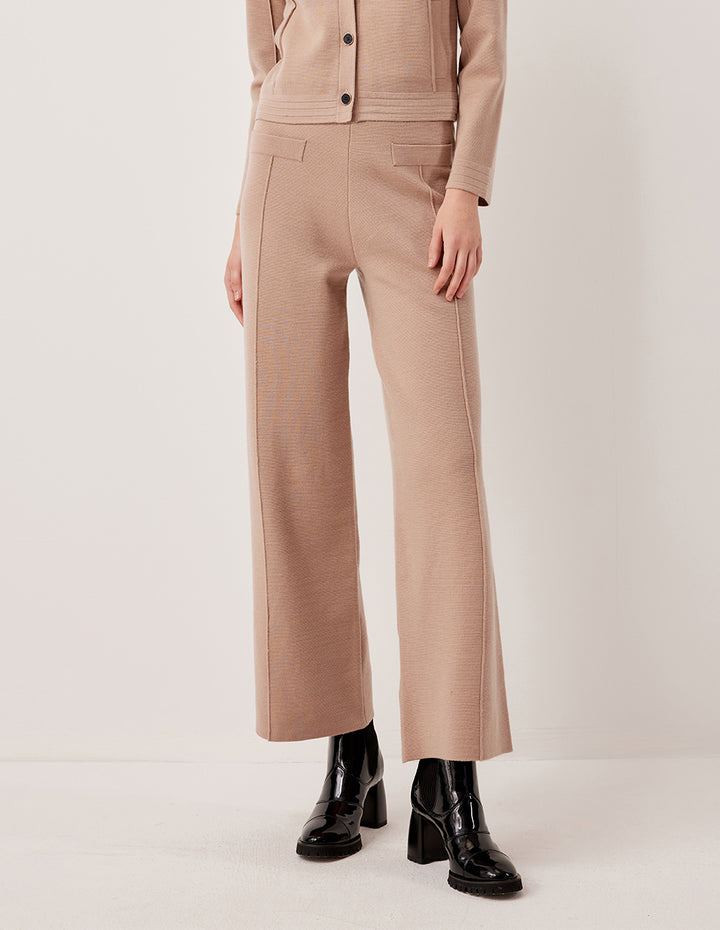 MARYLING Ribbed Waist Merino Wool Knit Wide Leg Pants