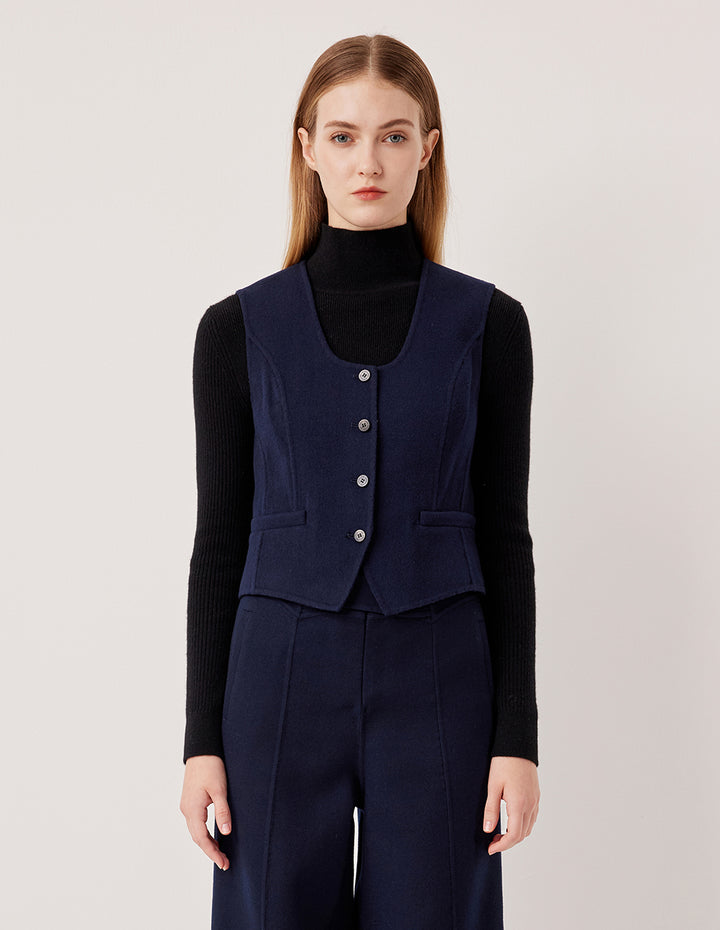 MARYLING U-Neck Sleeveless Merino Wool Silk Blend Vest