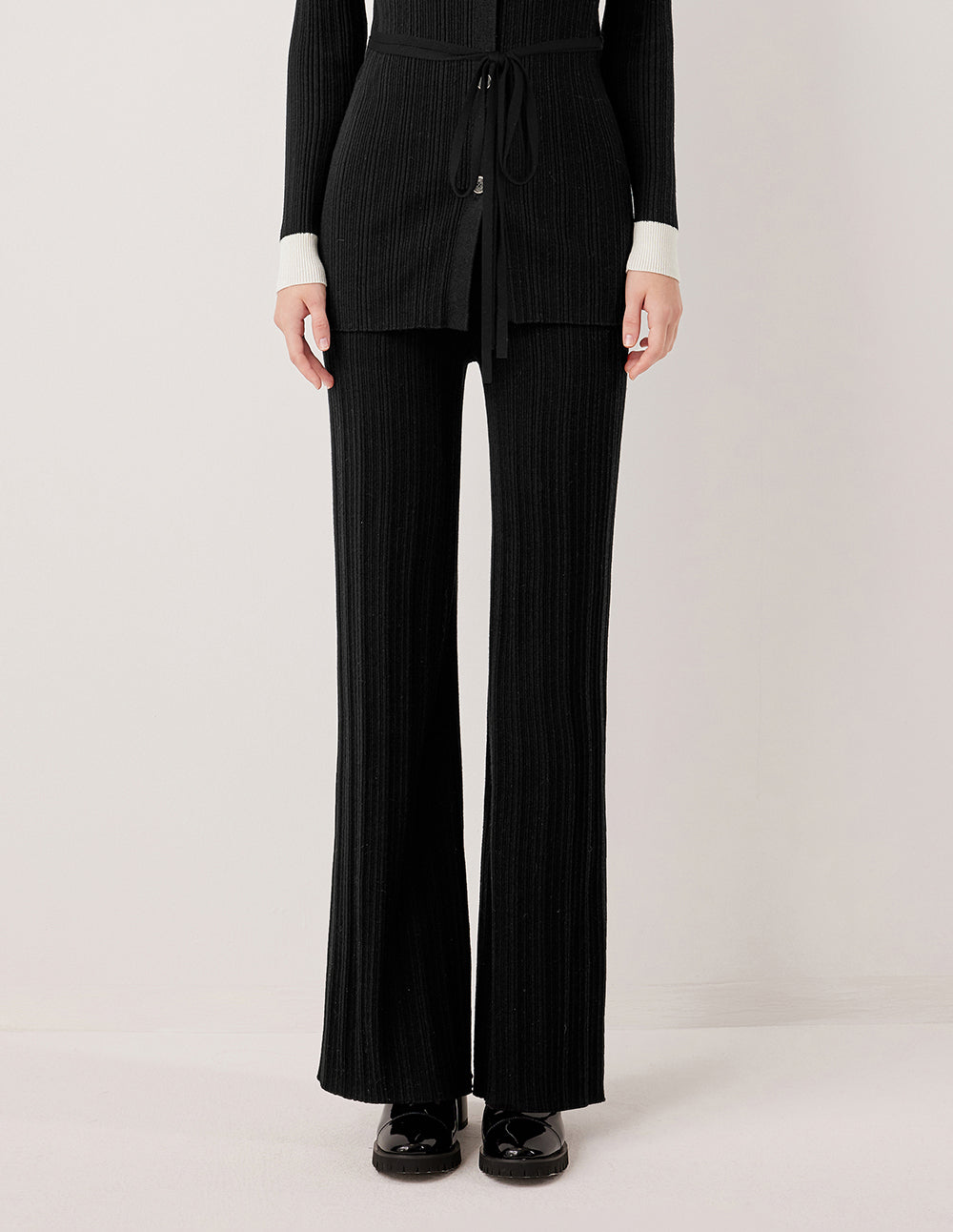 MARYLING Wide-Leg Straight Wool Knit Trousers