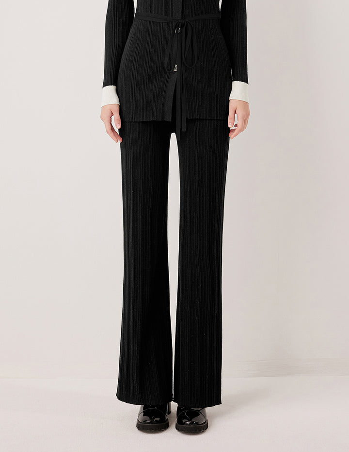 MARYLING Wide-Leg Straight Wool Knit Trousers