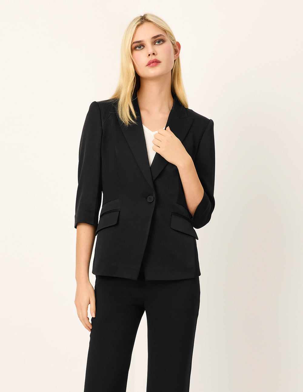 MARYLING Peaked Lapel 3/4 Sleeves Single-Button Blazer