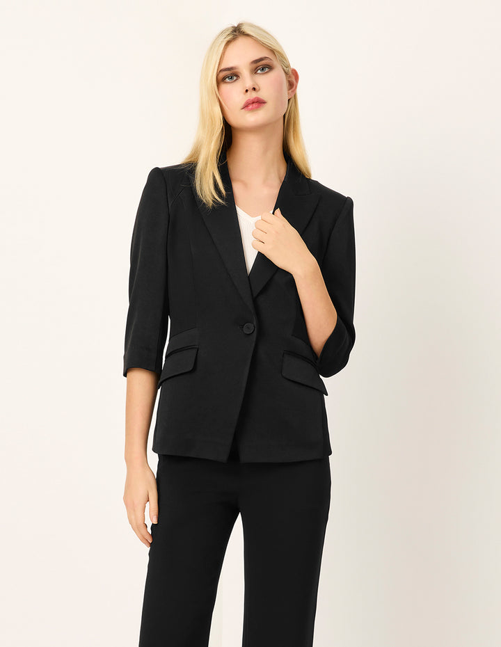 MARYLING Peaked Lapel 3/4 Sleeves Single-Button Blazer
