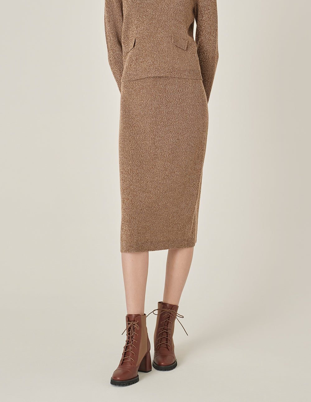 MARYLING Straight Knee-Length Apricot Mixed Yarn Skirt