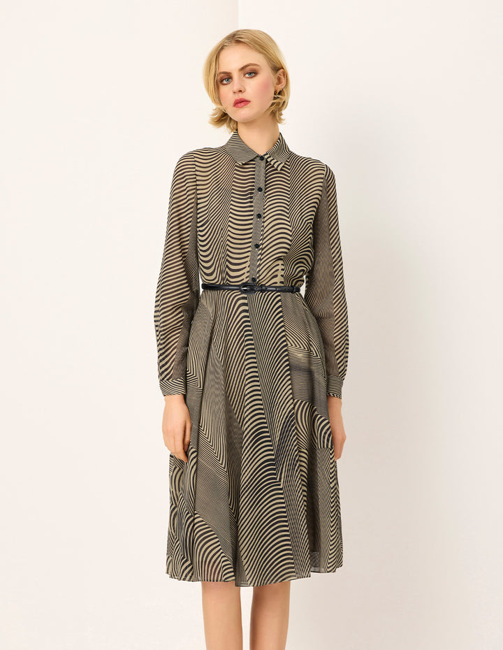 MARYLING Black Striped Print Midi Shirt Dress