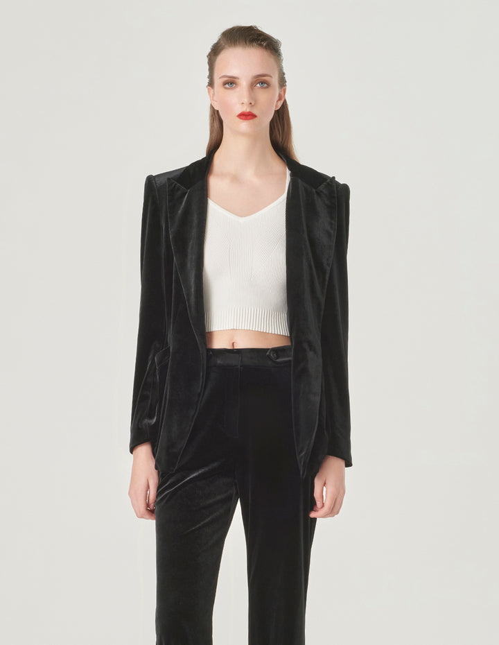 MARYLING Black Waisted Velvet Blazer