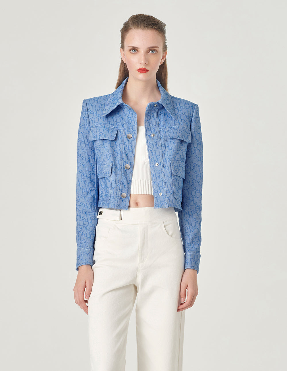 MARYLING Logo Jacquard Denim Short Jacket