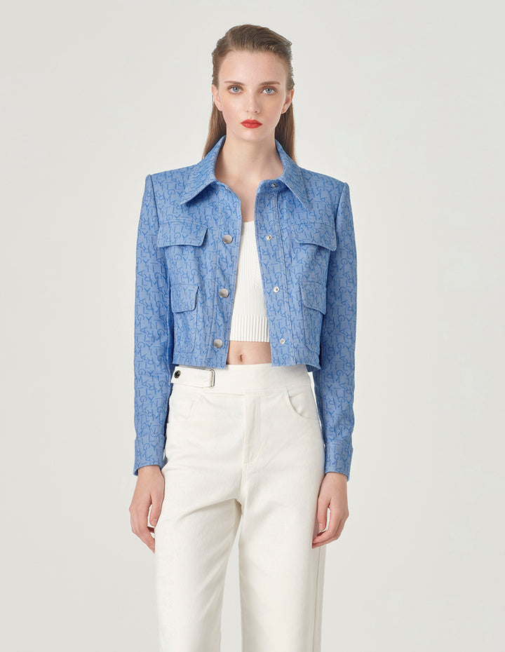 MARYLING Logo Jacquard Denim Short Jacket