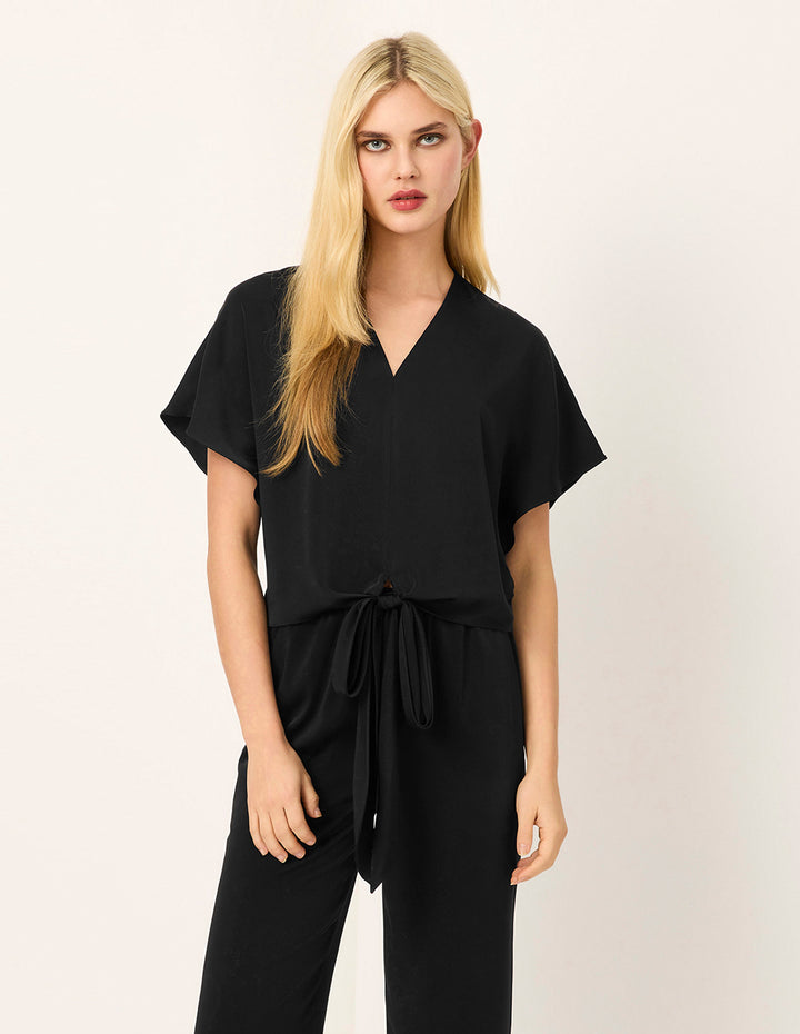 MARYLING V-Neck Batwing Short-Sleeve Tie Front Top