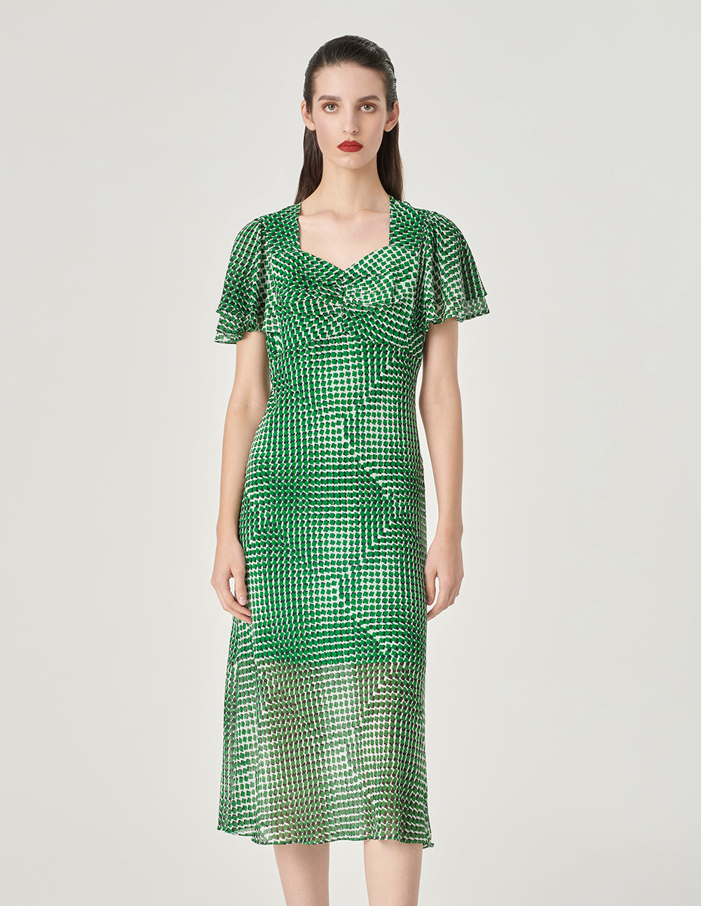 MARYLING Short Sleeve Ruffled Empire Waist A-Hem Dress