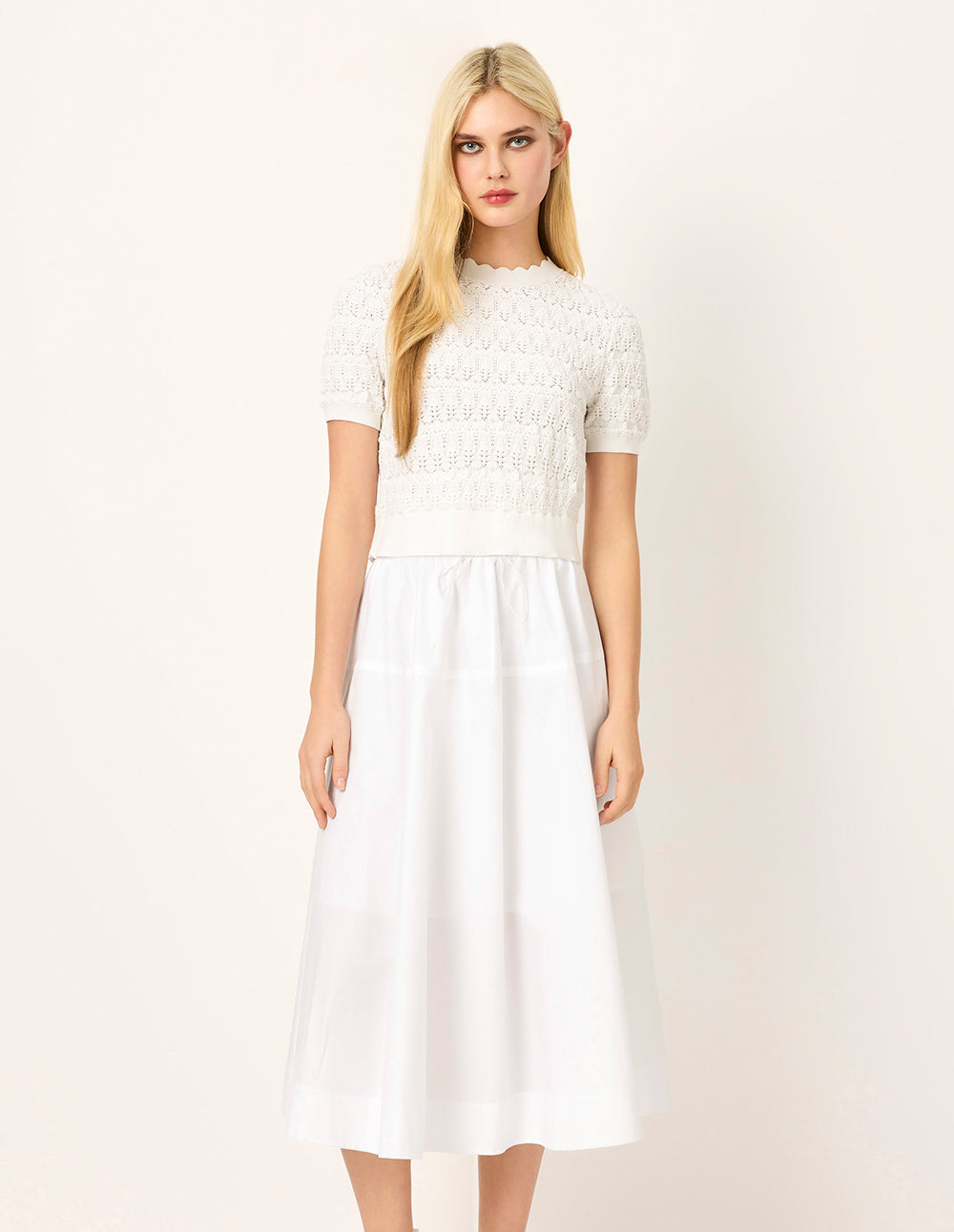 MARYLING Crew-Neck Short-Sleeved Pointelle Knit T-shirt