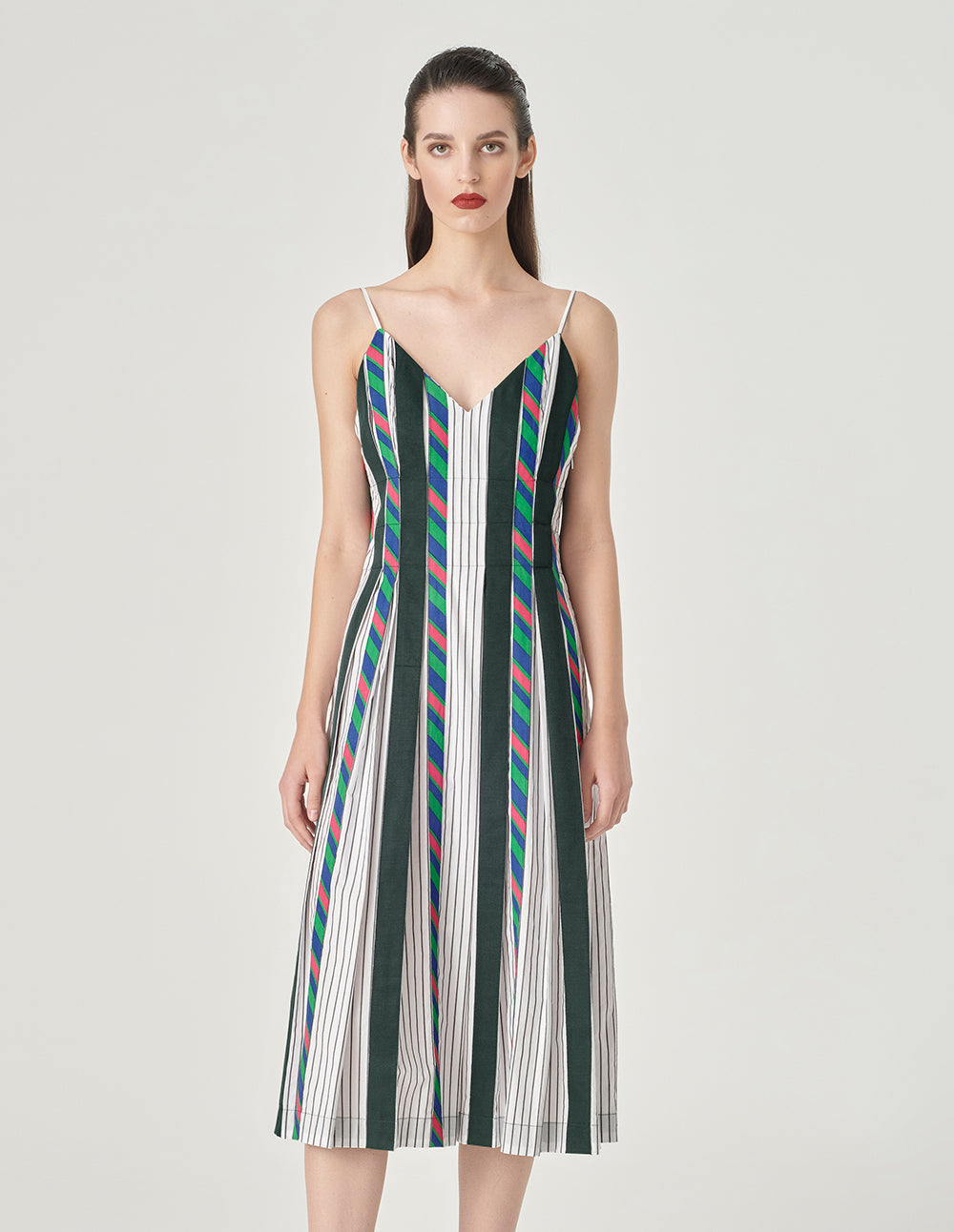 MARYLING Colour Striped Cotton Strappy Dress